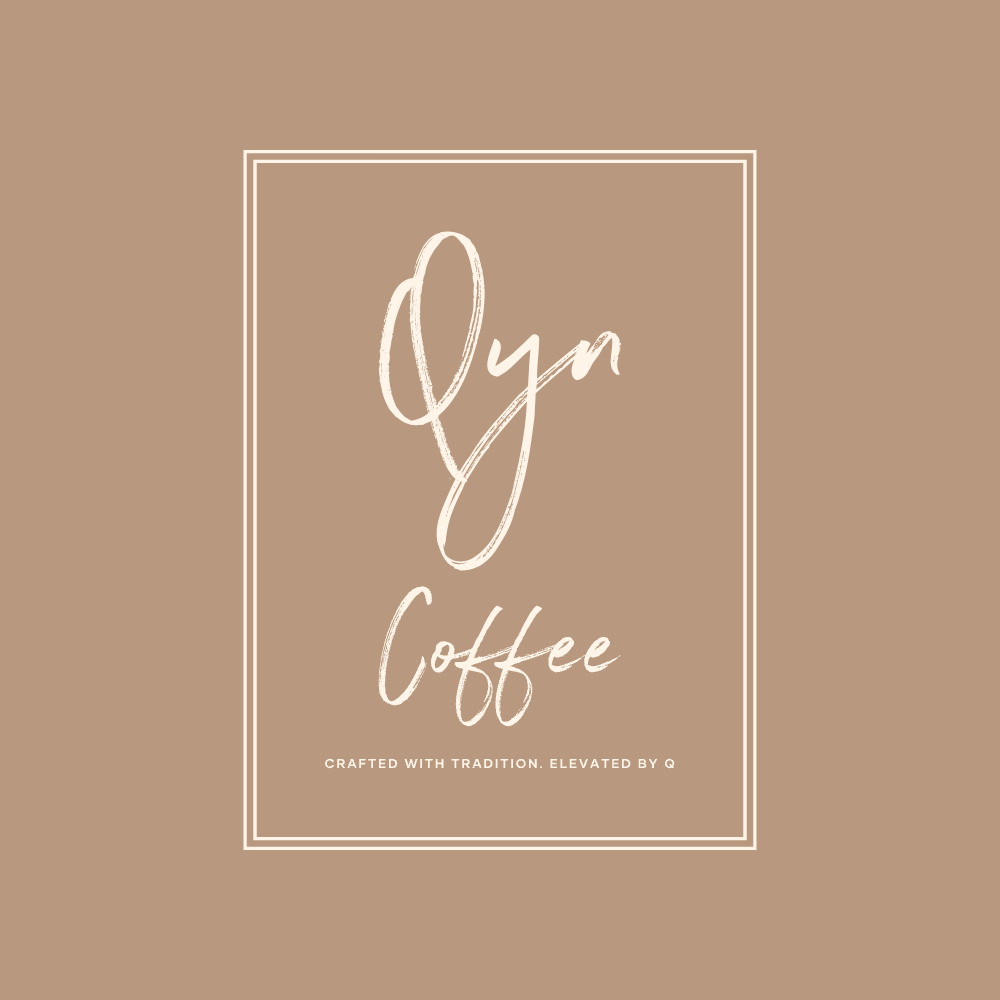 Oyn Coffee logo on a brown background